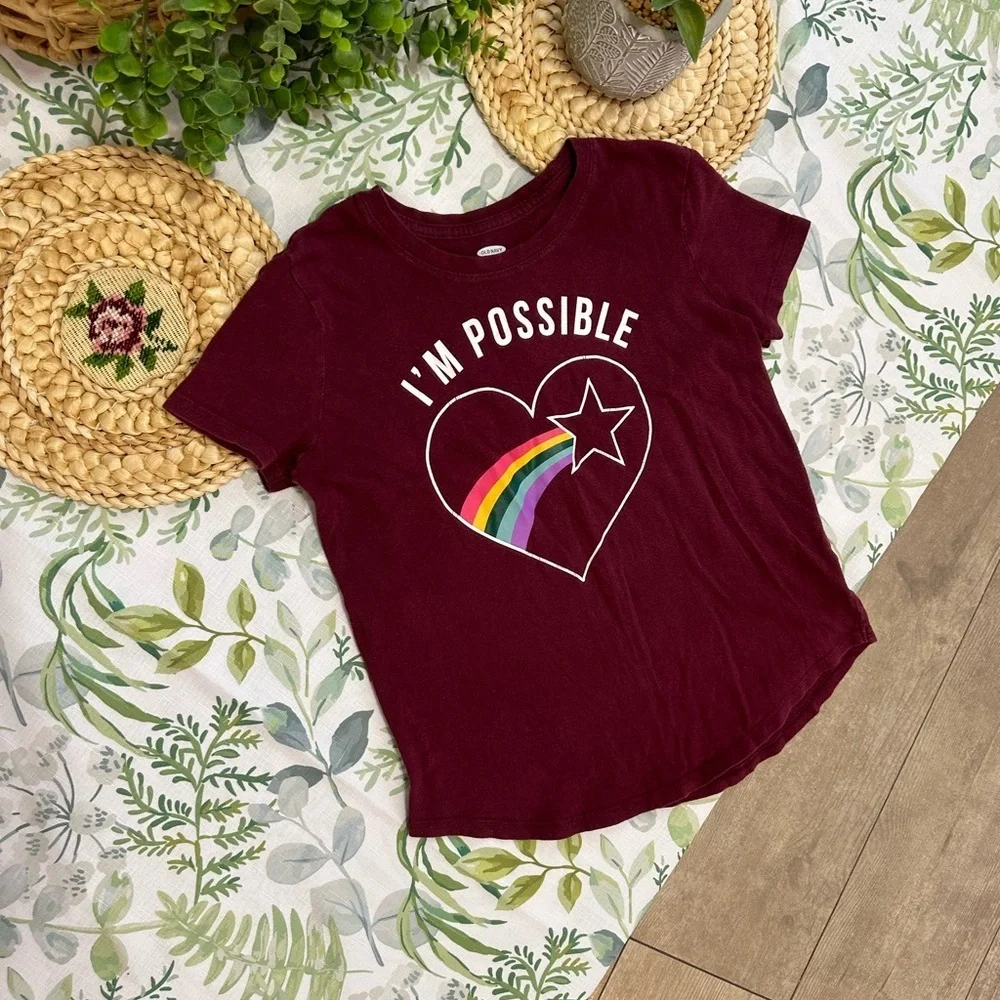 Old Navy Girl’s Positive Graphic T-Shirt I'm Possible' Cotton Size Large